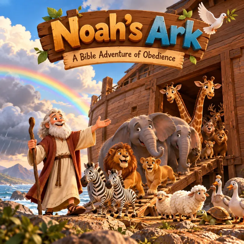 Noah's Ark — A Bible Adventure of Obedience, illustrated cover from the printable activity pack